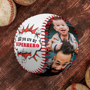 Dad Superhero Cartoon Father`s day 2 Photo Basebal Baseball