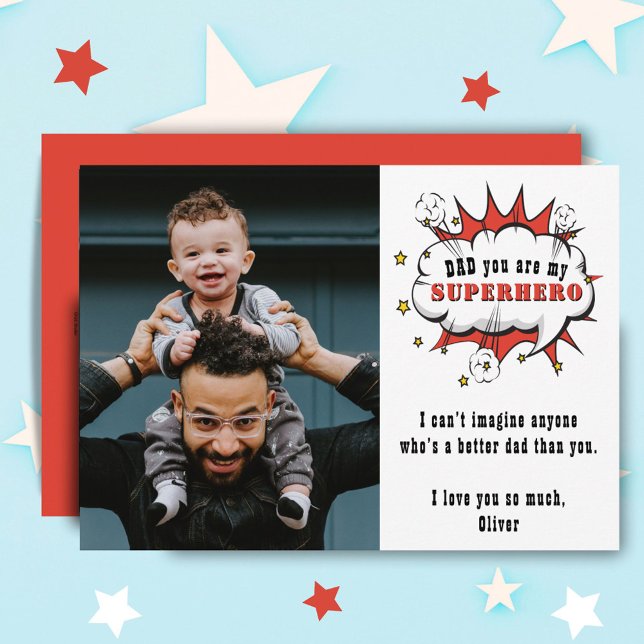 Dad Superhero Cartoon Speech Bubble Father`s day   Holiday Card (Creator Uploaded)