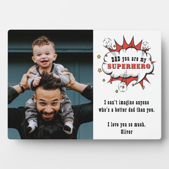 Dad Superhero Cartoon Speech Bubble Father`s day Plaque (Front)
