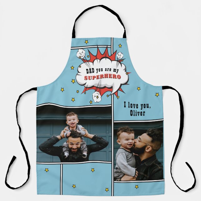Dad Superhero Comic Speech Bubble 2 Photo Apron (Front)