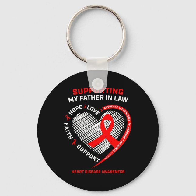 Dad Support Father In Law Red Heart Disease Awaren Key Ring (Front)