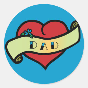 Dad Tattoo Heart Classic Round Sticker