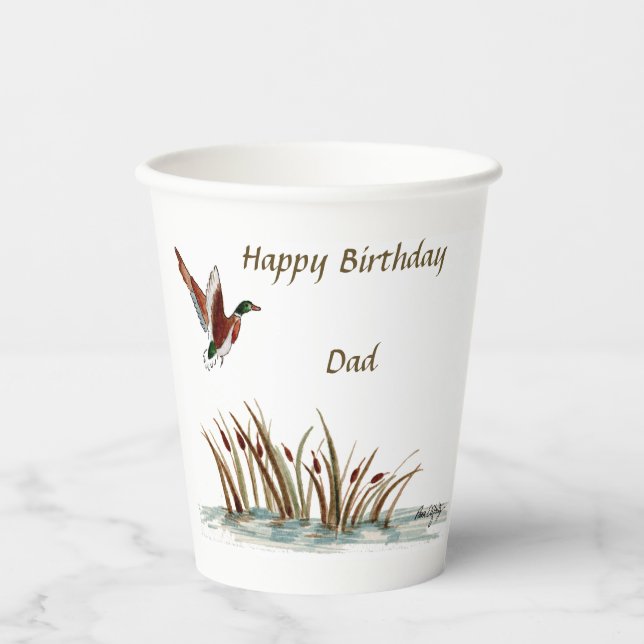 Dad, Thanks Mallard Above Cattails, A Memory Paper Cups (Front)