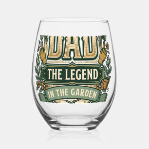 Dad The Legend in the Garden Vintage Gardening Des Stemless Wine Glass