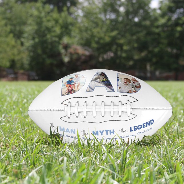 DAD The Man Myth Legend Blue Gradient Photo Football (Easily personalize this DAD the man football with your photos & name for a unique Father's Day gift)