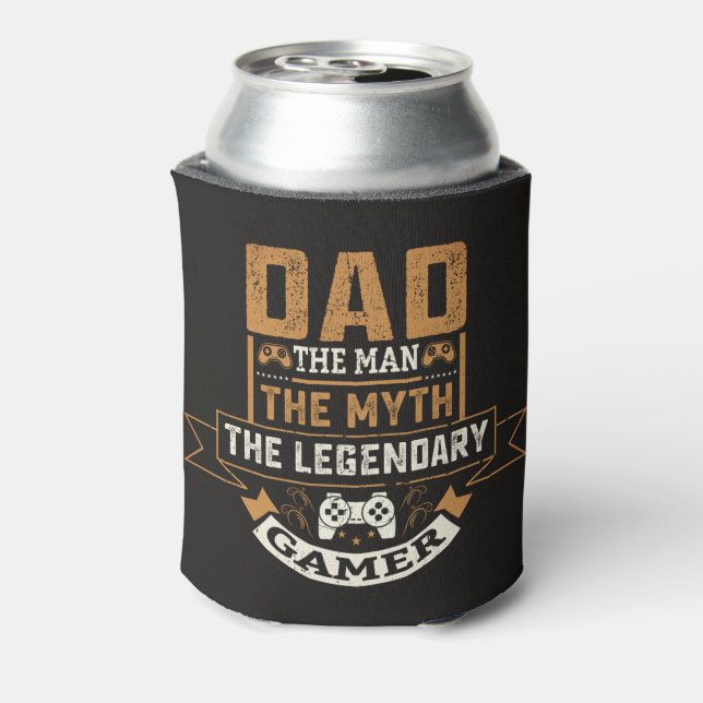 Dad The Man The Myth The Legendary Gamer Black Tan Can Cooler (Can Back)