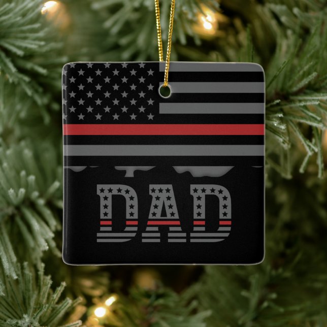 Dad Thin Red Line Firefighter Dad Gifts  Ceramic Ornament (Tree)