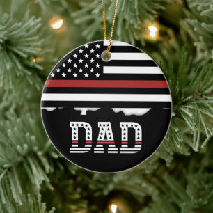 Dad Thin Red Line Firefighter Dad Gifts Ceramic Tree Decoration