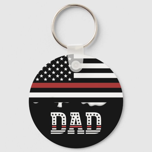 Dad Thin Red Line Firefighter Dad Gifts Key Ring (Front)