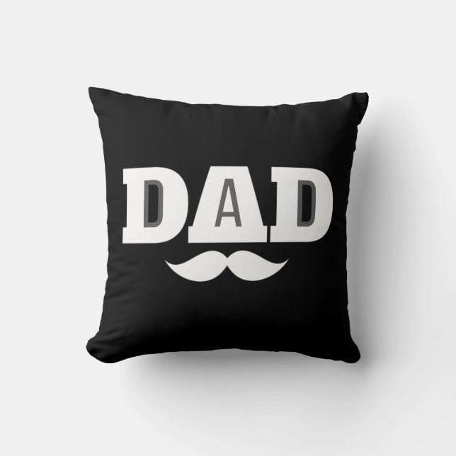 Dad Throw Pillow Mustache Brow Black Grey Orange (Front)