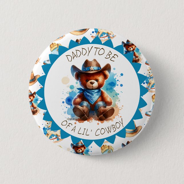 Dad to be  | Cowboy Teddy Bear Boy's Baby Shower 6 Cm Round Badge (Front)