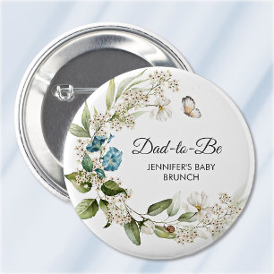 Dad-to-Be, Morning Glory Blue Baby Shower/Brunch 6 Cm Round Badge