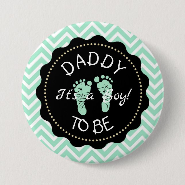 Dad to be Sage Green Chevron Baby Shower button (Front)