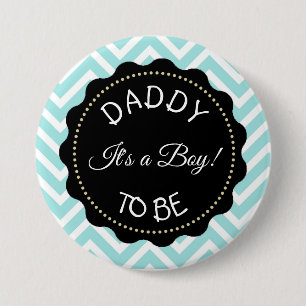 Dad to be teal striped Chevron Baby Shower button