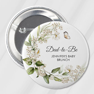 Dad-to-Be White Florals Boho Baby Shower/Brunch 6 Cm Round Badge