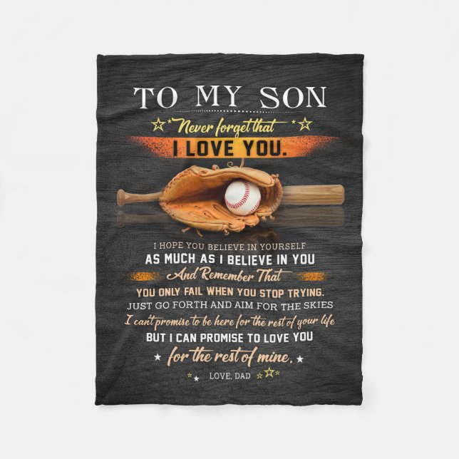 Dad To My Son Believe In Yourself Baseball Fleece Blanket (Front)