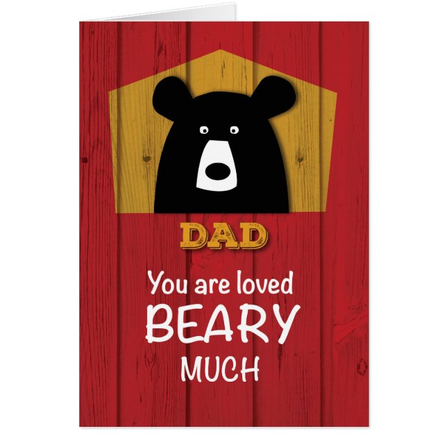 Dad, Valentine Bear Wishes on Red Wood Grain Look (Front)