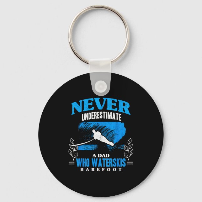 Dad waterskis barefoot wave lover athletes water key ring (Front)