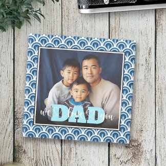 Dad We Love You Blue Art Deco Custom Photo Stone Coaster