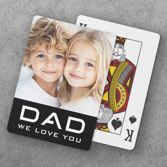Dad we love you father's day photo black playing cards (Dad we love you father's day photo black poker cards)