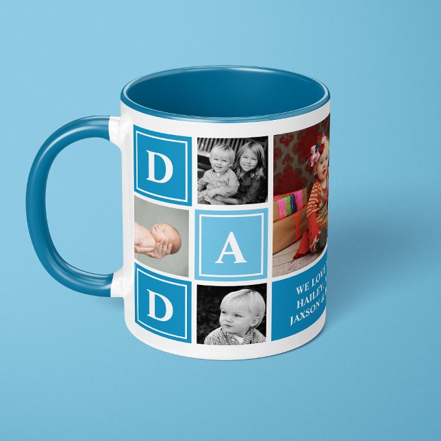 Dad We Love You Light Blue Custom Photo Collage Mug (Creator Uploaded)