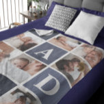 Dad We Love You | Modern 8 Photo Colour Block Flee Fleece Blanket<br><div class="desc">Customise this unique blanket with 8 square photos arranged in a grid collage layout. Featuring "Dad" going diagonal on ombre navy blue squares and additional square on the bottom for a custom message. Keep "we love you" as is or change to your custom endearment. All colours can be changed. These...</div>