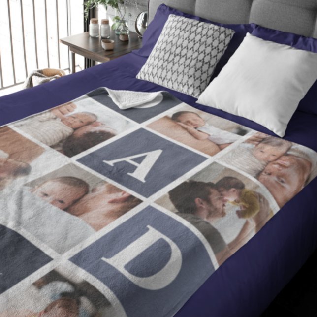 Dad We Love You | Modern 8 Photo Colour Block Flee Fleece Blanket (Creator Uploaded)