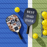 Dad We Love You | Modern 8 Photo Colour Block  Pickleball Paddle<br><div class="desc">Customise this unique pickleball paddle with 8 square photos arranged in a grid collage layout. Featuring "Dad" going diagonal on ombre navy blue squares and additional square on the bottom for a custom message. Keep "we love you" as is or change to your custom endearment. All colours can be changed....</div>
