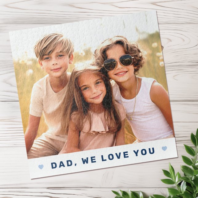 Dad we love you photo hearts blue fathers day jigsaw puzzle (Dad we love you photo hearts blue fathers day jigsaw puzzle)
