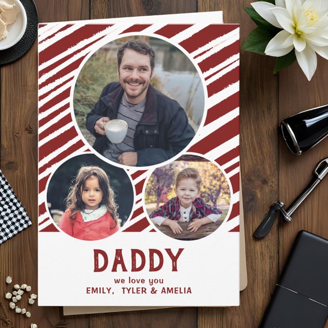 Dad we love you Red Stripes 3 Photos Father`s Day Card (Creator Uploaded)