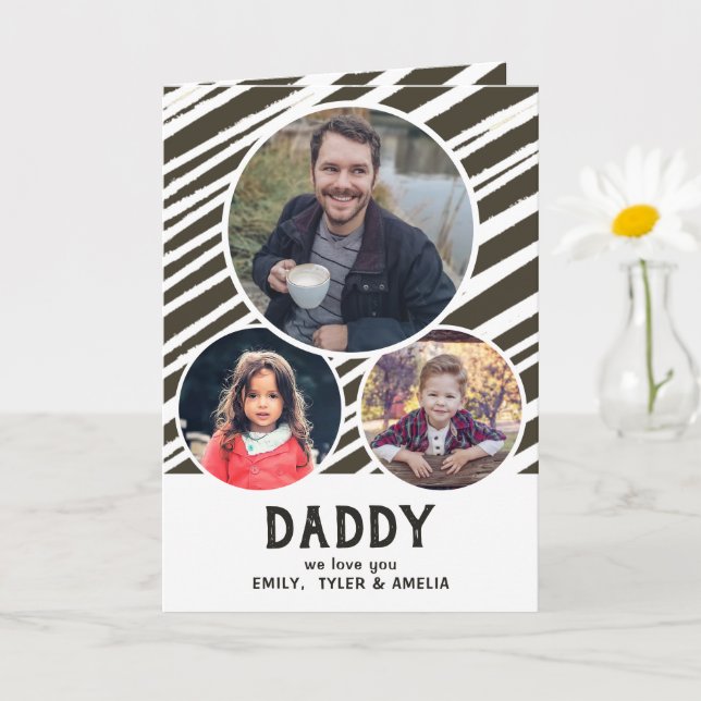 Dad we love you Stripes 3 Photos Father`s Day Card (Small Plant)
