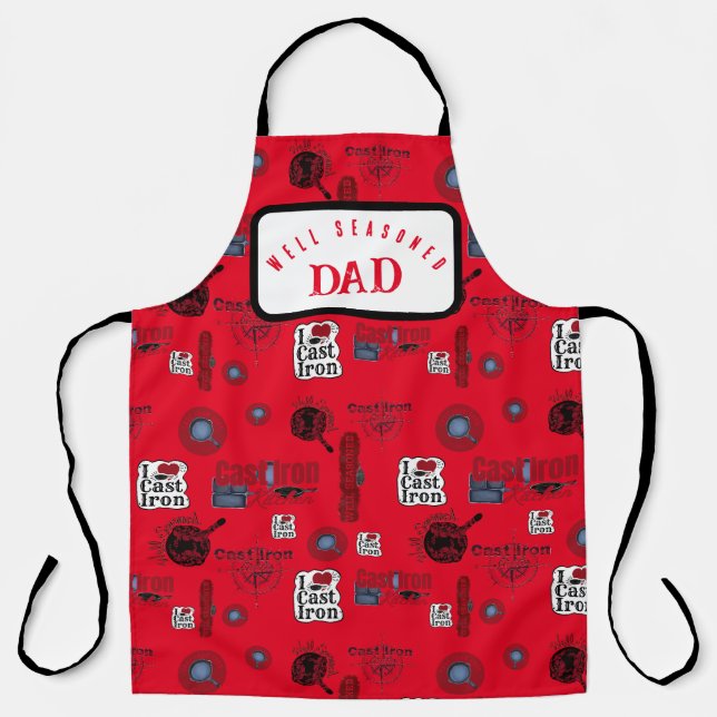 Dad Well Seasoned Cast Iron All-Over Print Apron (Front)