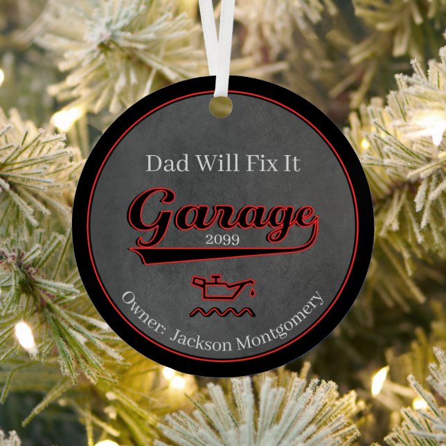 Dad Will Fix It Garage Metal Tree Decoration (Insitu)