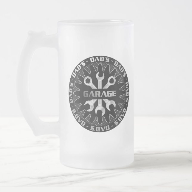 Dad Will Love This! Garage Bar Lounge Frosted Glass Beer Mug (Left)