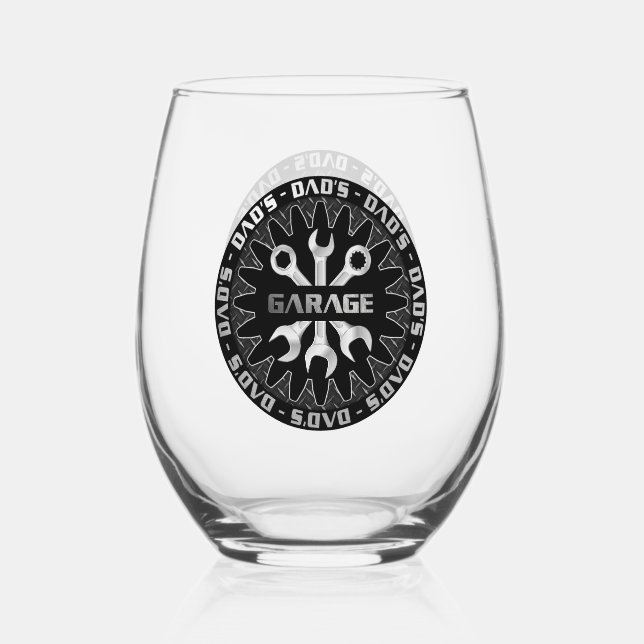 Dad Will Love This! Garage Bar Lounge Stemless Wine Glass (Front)