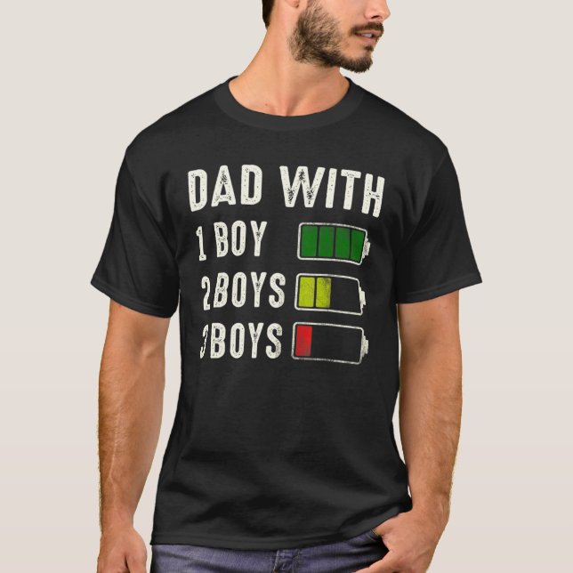 Dad With Three Boys Battery Empty Father's Day T-Shirt (Front)