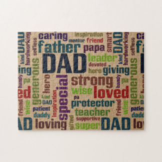 Dad Word Cloud Text Father's Day Typography Jigsaw Puzzle