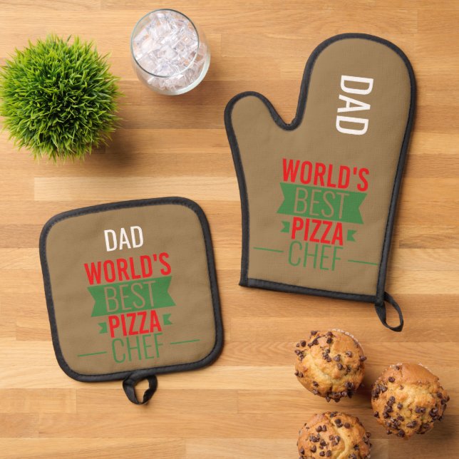 Dad -World's Best Pizza Chef no2 Oven Mitt & Pot Holder Set (Top Down)