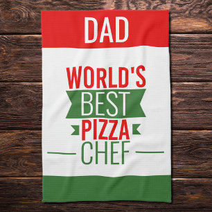 Dad -World's Best Pizza Chef - red white green  Tea Towel