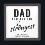 Dad you are the Strongest Father`s Day Gift Box<br><div class="desc">Dad you are the Strongest Father`s Day Gift Box. Fun strongest dad gift box with a muscle arm. Personalise it with your names. The text is black modern typography. You can change any text or erase it. A perfect gift for a dad or a new dad on a Father`s day,...</div>