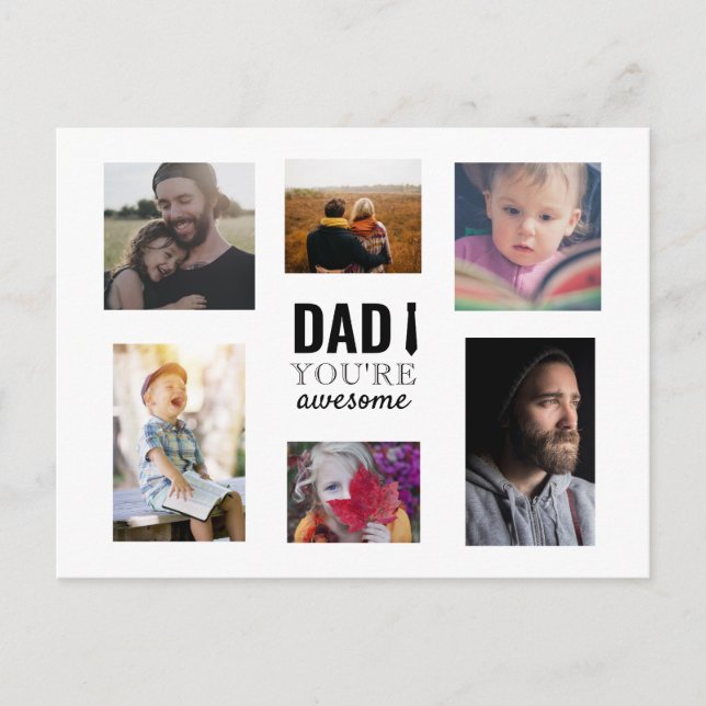 Dad You're Awesome Kids photo Collage Father's Day Postcard (Front)