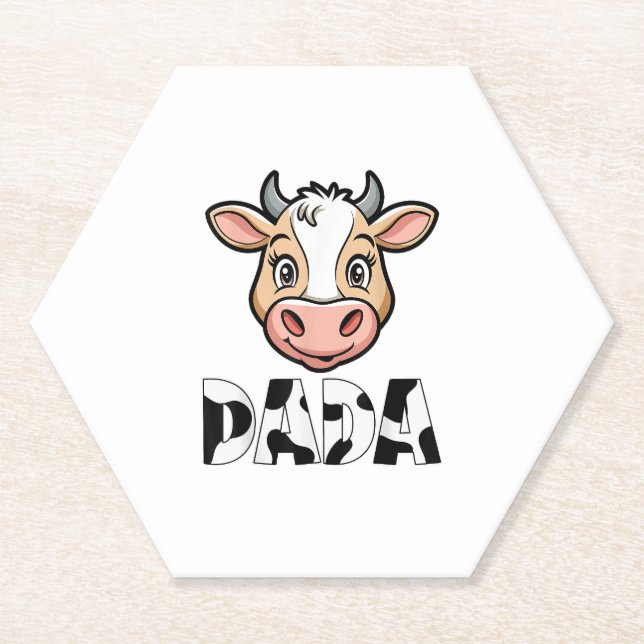 Dada Cow Print Cow Pattern Father's Day  Paper Coaster (Front)