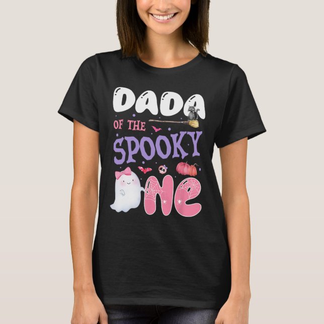 Dada Of The Spooky One 1st Birthday Halloween Pink T-Shirt (Front)