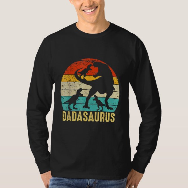 Dada Saurus Rex Dada Dinosaur 3 Three Kids Fathers T-Shirt (Front)
