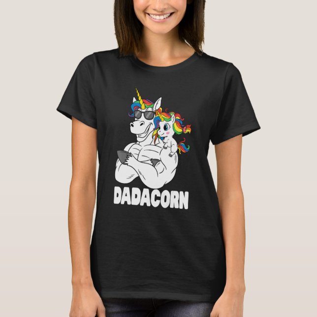 Dadacorn Muscle Unicorn Dad With Baby Daughter Sun T-Shirt (Front)