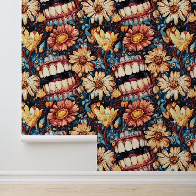 Dadaism Art Teeth Flower Smile Dental Clinic Decor Wallpaper (Application)