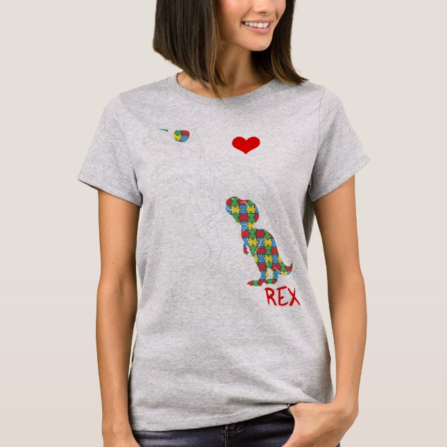 Dadasaurus Daddy Rex Autism Awareness Proud Dad Fa T-Shirt (Front)