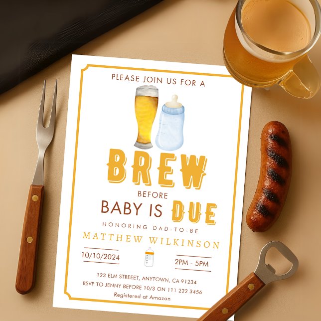 Dadchelor Beer Brew Before Baby Dad To Be Shower Invitation (Dadchelor Beer Brew Before Baby Dad to Be Shower  Invitation)