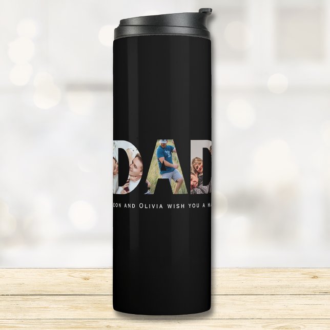 DADDY 5 photos collage  Thermal Tumbler (DADDY custom 5 photo collage on black Thermal Tumbler, Gift for Dad for Father's day or Birthday)