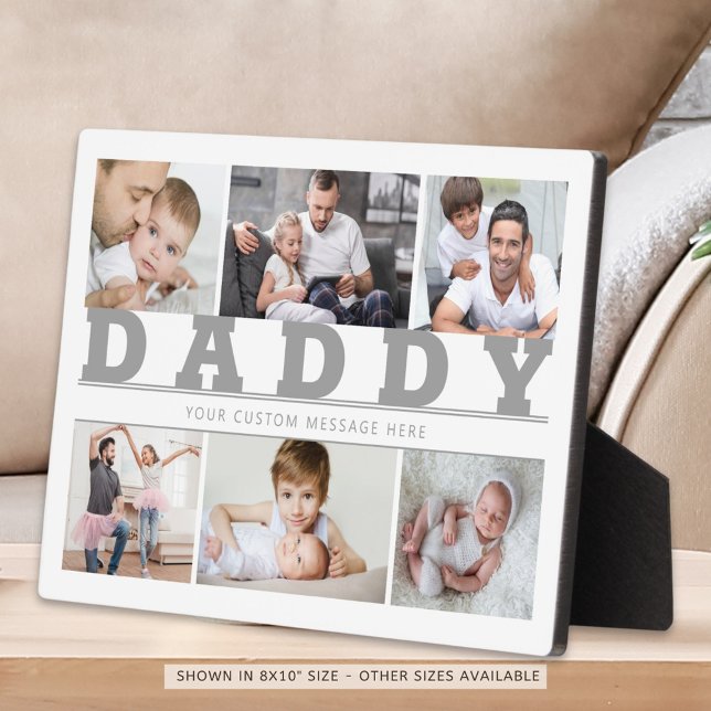 DADDY 6 Photo Collage Grey Custom Text 5x7 Plaque (Creator Uploaded)